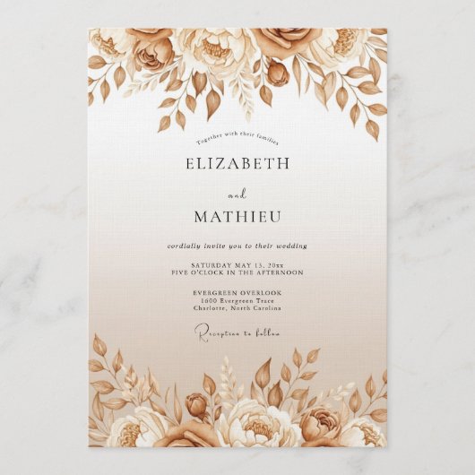 Invitation Tan Floral Enchantment Wedding (Devant)