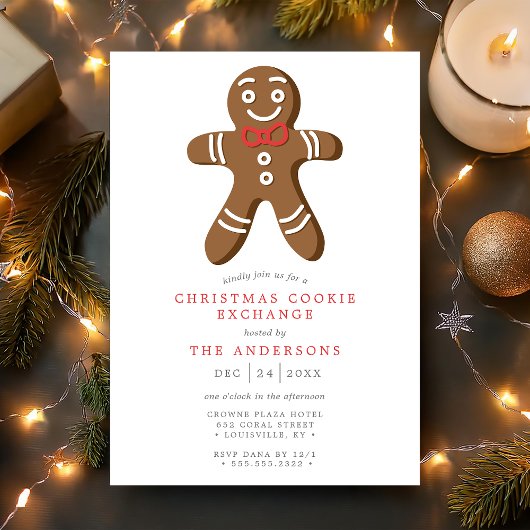 Invitation Tan Gingerbread Man Cookie Exchange Noël