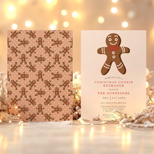 Invitation Tan Gingerbread Man Cookie Exchange Noël