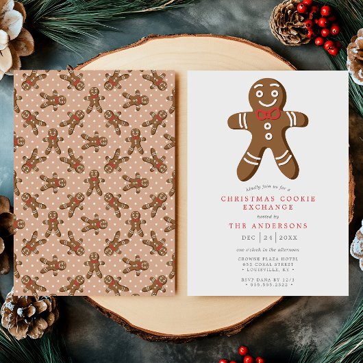 Invitation Tan Gingerbread Man Cookie Exchange Noël