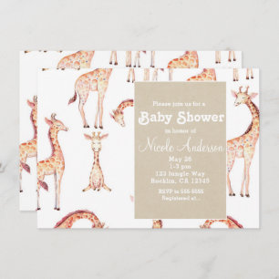 Invitation Tan Giraffes & Kraft Safari Baby shower Whimsical