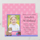 Invitation Tan Horse rose Pois Photo Anniversaire (Devant / Derrière)