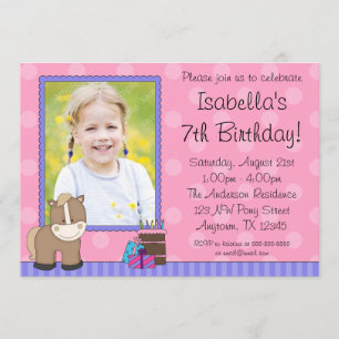 Invitation Tan Horse rose Pois Photo Anniversaire