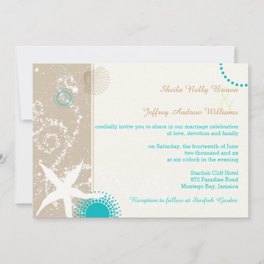 Invitation Tan Ivory Turquoise Moderne Plage Mariage (Devant)