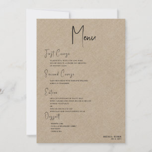 Invitation Tan lin Simple Noir Script Mariage Menu