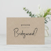 Invitation Tan Linen White Script Seras-Tu Ma Servante D'Épou (Debout devant)