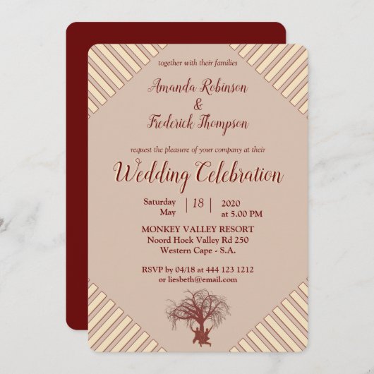 Invitation Tan - Marsala Vin Mariage moderne (Devant / Derrière)