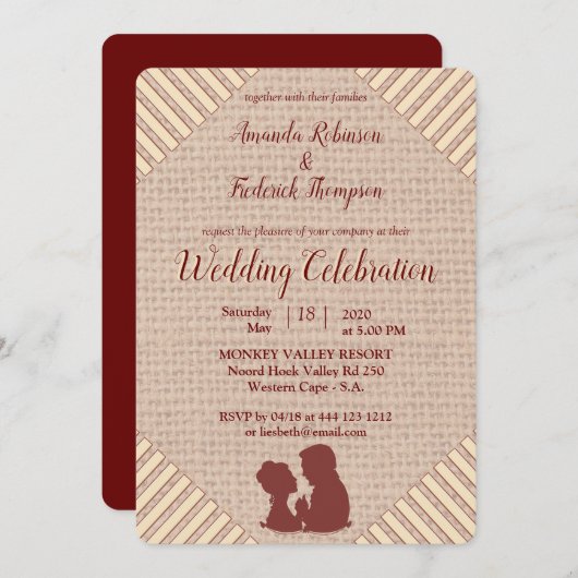 Invitation Tan - Marsala Vin Mariage texturé (Devant / Derrière)