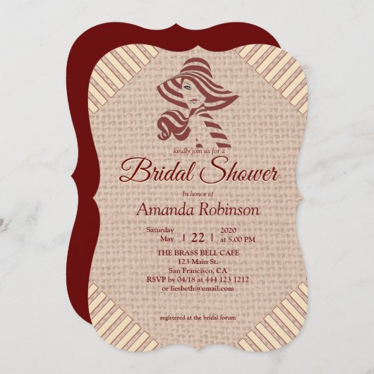 Invitation Tan - Marsala Vin & Texture de rose (Devant / Derrière)