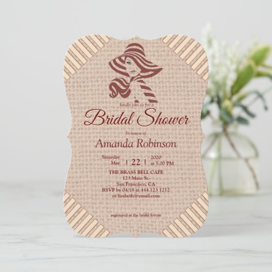 Invitation Tan - Marsala Vin & Texture de rose (Debout devant)