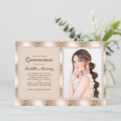 Invitation Tan Or Perles Satin Bijoux Photo Quinceañera (Debout devant)