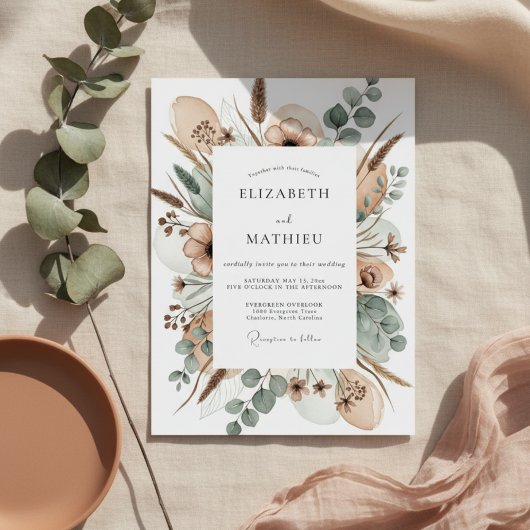 Invitation Tan Painterly Bloom Wedding