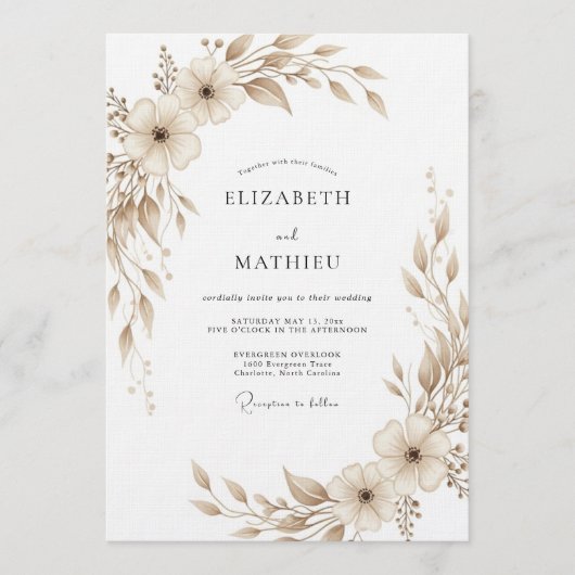 Invitation Tan Painterly Botanical Wedding (Devant)