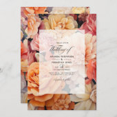 Invitation Tan, Pêche et Mariage floral de sable (Devant / Derrière)