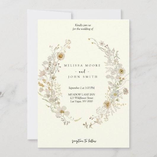 Invitation Tan Rustic Boho Fleur sauvage Mariage (Devant)