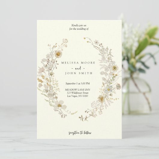 Invitation Tan Rustic Boho Fleur sauvage Mariage (Debout devant)