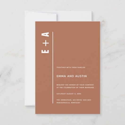 Invitation Tan Toscan Moderne Minimal Gras Initiales Mariage (Devant)