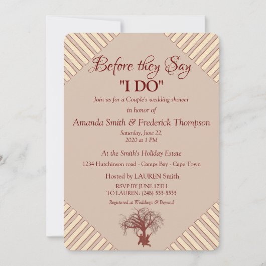 Invitation Tan, vin Marsala - Mariage Moderne Douche (Devant)