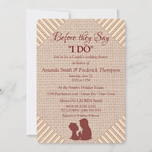 Invitation Tan, Vin Marsala - Mariage Texturé Douche (Devant)