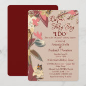 Invitation Tan, Vin Marsala - torsion de Mariage Rose Foncé (Devant / Derrière)