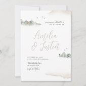 Invitation Tan Watercolor Mountain Destination Mariage (Devant)
