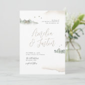 Invitation Tan Watercolor Mountain Destination Mariage (Debout devant)