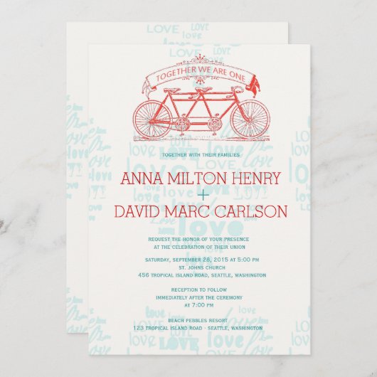 Invitation Tandem Bicycle / Ensemble nous sommes UN Mariage (Devant / Derrière)