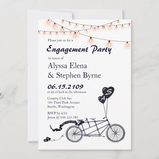 Invitation Tandem Bicyclette Éclairage Partie d'engagement (Devant)