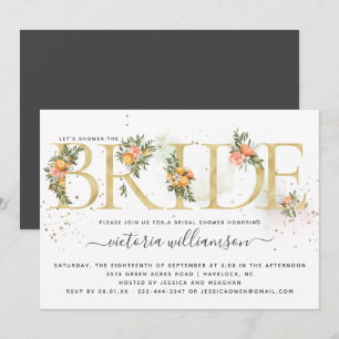 Invitation Tangerine Citrus et Fleurs Dorées pour une Baby Sh