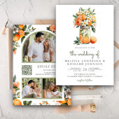 Invitation Tangerine Citrus Orange Mason Jar QR Code Mariage