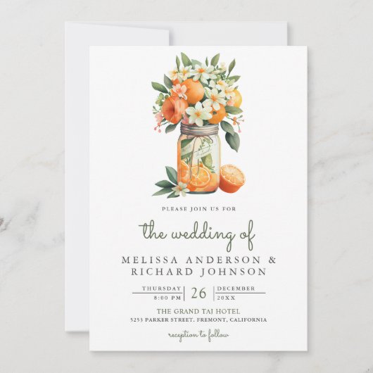 Invitation Tangerine Citrus Orange Mason Jar QR Code Mariage (Devant)