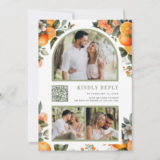 Invitation Tangerine Citrus Orange Mason Jar QR Code Mariage (Dos)