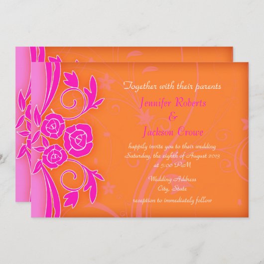 Invitation Tangerine et Rose flamand Mariage moderne invite (Devant / Derrière)