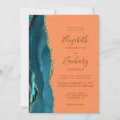 Invitation Tangerine Mariage moderne Turquoise or Agate (Devant)