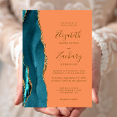 Invitation Tangerine Mariage moderne Turquoise or Agate