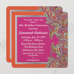 Invitation Tangerine marocaine & Fuchsia 40ème anniversaire