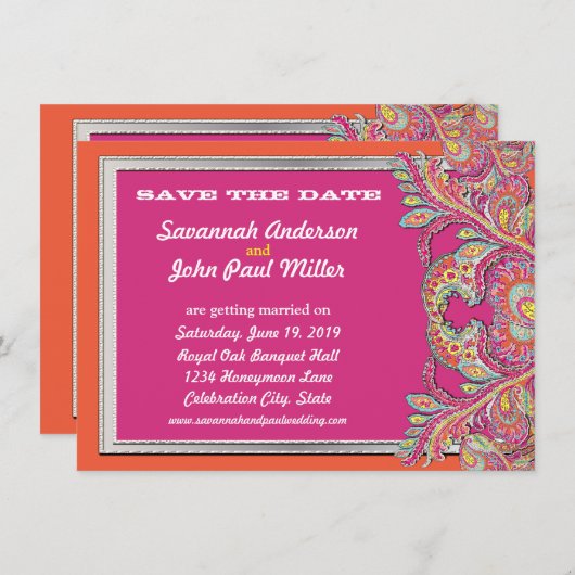 Invitation Tangerine marocaine & Fuchsia Mariage Enregistrer  (Devant / Derrière)