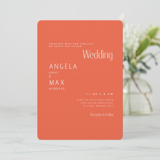Invitation Tangerine moderne Pas de parents Mariage (Debout devant)