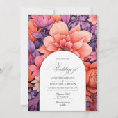 Invitation Tangérine, rose chaud, et Mariage Royal de fleurs  (Devant)