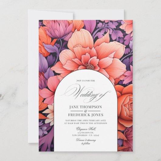 Invitation Tangérine, rose chaud, et Mariage Royal de fleurs (Devant)