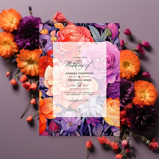 Invitation Tangérine, rose chaud et Mariage royal de fleurs v