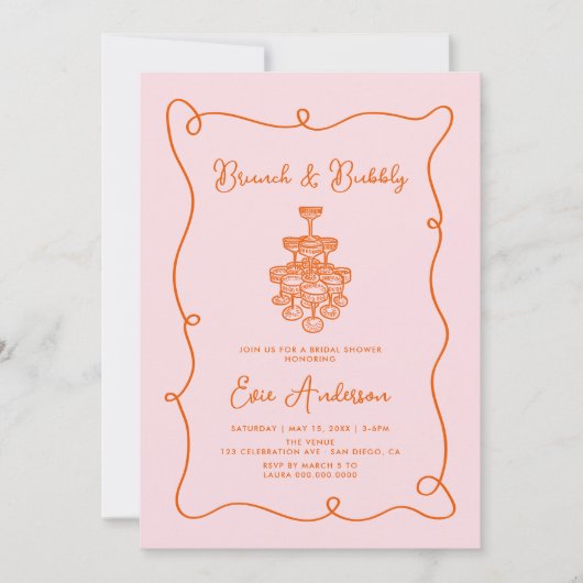 Invitation Tangerine Squiggle Brunch et Fête des mariées Bubb (Devant)