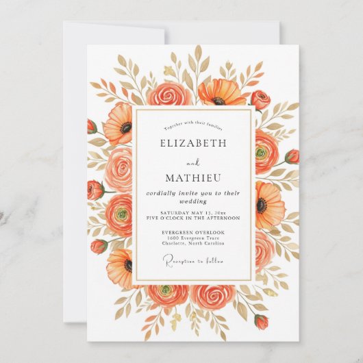 Invitation Tangerine Stately Autumnal Wedding (Devant)