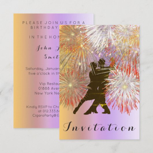 Invitation Tango Ball Carnival Dance Party Gold Ombre violet (Devant / Derrière)