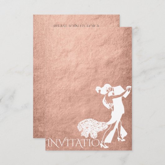 Invitation Tango Classique Danse Rose Rose Or Blanc (Devant / Derrière)
