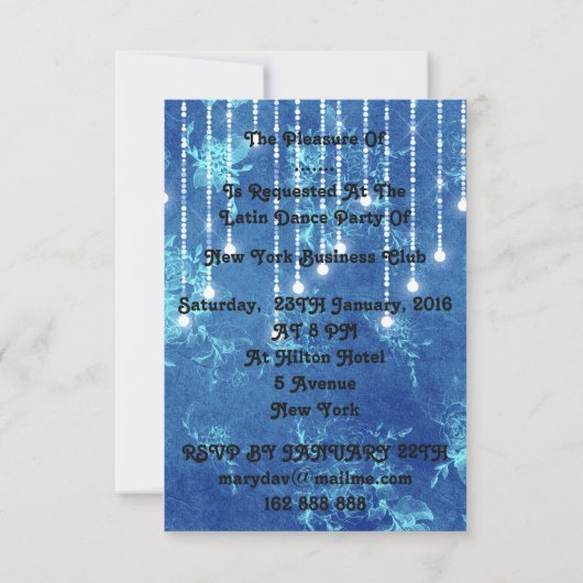 Invitation Tango Flamenco Danse latine Bleu (Dos)