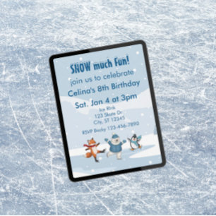 Invitation Tant de plaisir neige, animaux de patinage sur gla