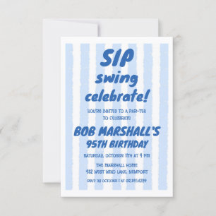 Invitation Tapered bleu gras typographie rayures 95e annivers