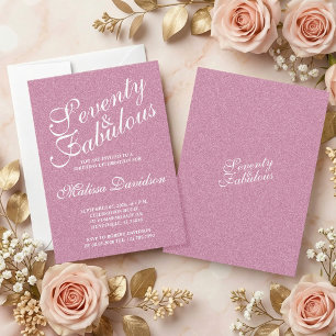 Invitation Tapered Rose Pailleté 70e Anniversaire Typographie