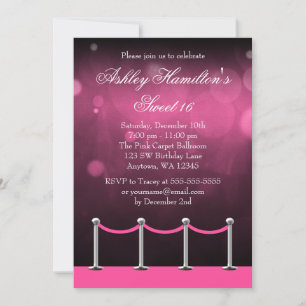 Invitation Tapis d'argent rose Hollywood Sweet 16 Anniversair